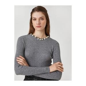 Koton Melis Ağazat X - Ribbed Knitwear Sweater With Pearl Detail