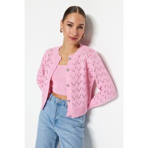 Trendyol Pink Button Detailed Openwork/Holehole Blouse- Cardigan Suit