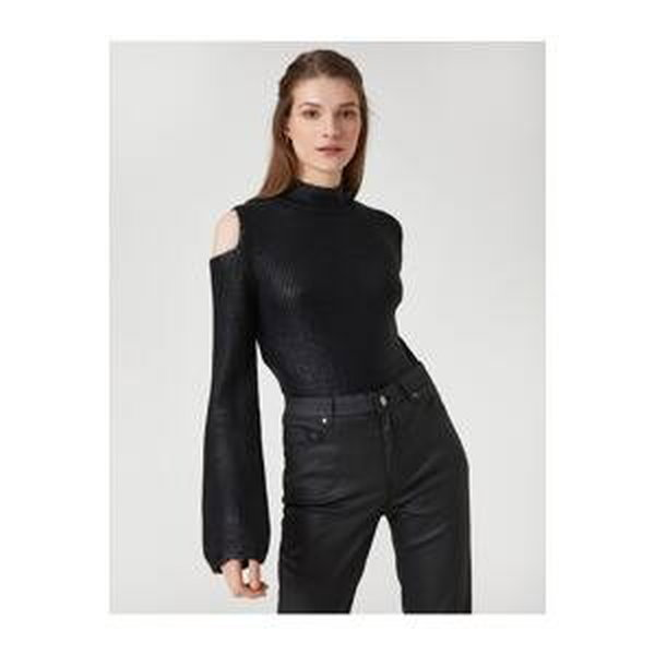 Koton Silvery Window Detailed High Neck Sweater