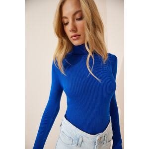 Happiness İstanbul Women's Blue Turtleneck Ribbed Lycra Knitwear Sweater