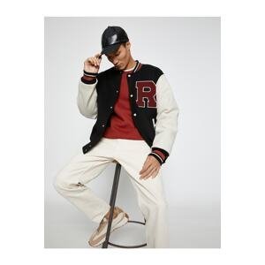 Koton College Jacket Bomber Collar Embroidered Detailed Snap Button Pocket