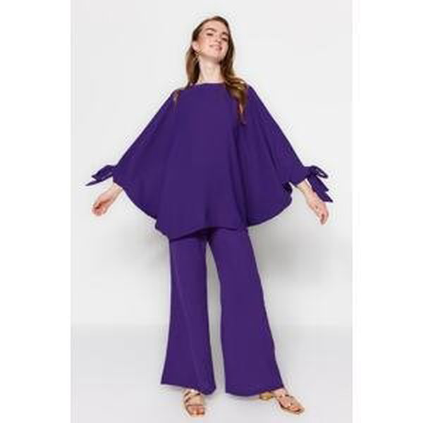 Trendyol Purple Bat Sleeve Woven Aerobin Tunic-Pants Suit