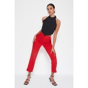 Trendyol Red Ankle-Length High Waist Woven Trousers