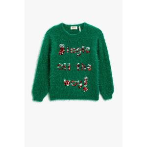 Koton Plush Sweater Sequin-Sequin Embroidered Crew Neck Long Sleeve