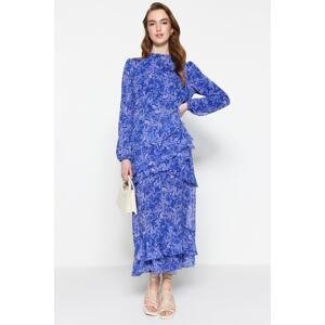 Trendyol Blue Floral Skirt Frilly Lined Woven Chiffon Dress