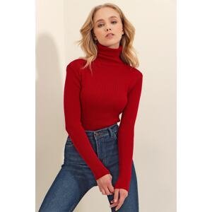 Trend Alaçatı Stili Women's Claret Red Turtleneck Corduroy Knitwear Sweater