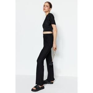 Trendyol Black Pleated Flare/Spanish Leg High Waist Knitted Trousers
