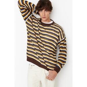 Trendyol Men's Multicolor Oversize Fit Wide Fit Crew Neck Crochet Detail Knitwear Sweater