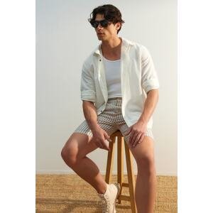 Trendyol White Men's Regular Fit Epaulettes Wrinkled Effect Linen Look Shirt