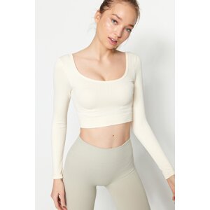 Trendyol Beige Seamless Crop Extra Stretchy Square Neck Sports Blouse