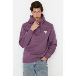 Trendyol Lilac Men's Regular/Real Cut Animal Embroidered Fleece Inside Sweatshirt