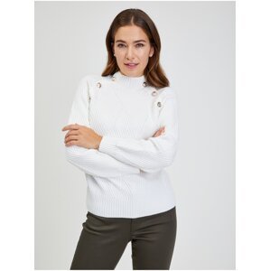 Bílý dámský žebrovaný svetr s ozdobnými knoflíky ORSAY - Dámské