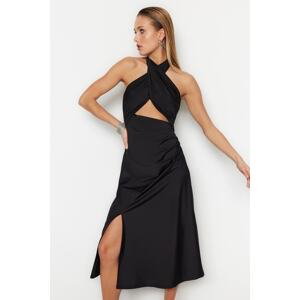Trendyol Black Lined Knitted Window/Cut Out Detailed Elegant Evening Dress