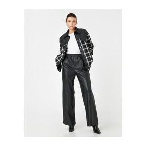 Koton Wide Leg Faux Leather Trousers with Stitching Detail