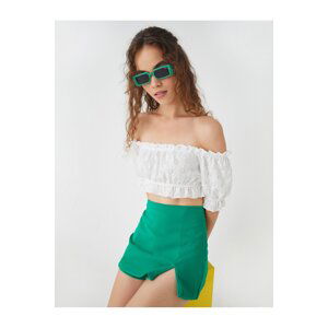 Koton Crop T-Shirt Open Shoulder Scalloped