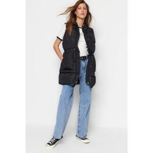 Trendyol Black Hooded Gathered Waist Puffer Vest