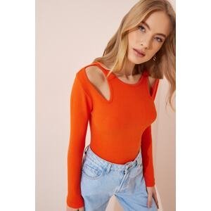 Happiness İstanbul Women's Orange Cut Out Detailed Corded Knitted Blouse