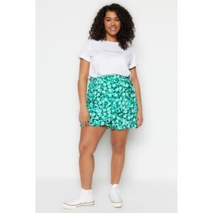 Trendyol Curve Green Floral Patterned Woven Tied Shorts Skirt