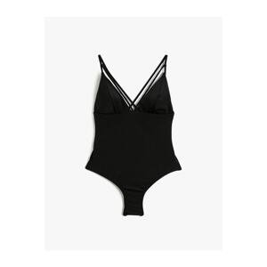 Koton V-Neck Swimsuit Thin Strap Covered Piping Detail