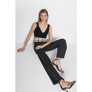 Trendyol Black Contrast Waist Striped Smart Comfortable Cut Knitted Trousers