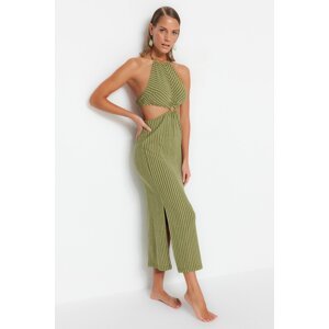 Trendyol Green Striped Maxi Knitted Accessories Knitwear Look Beach Dress