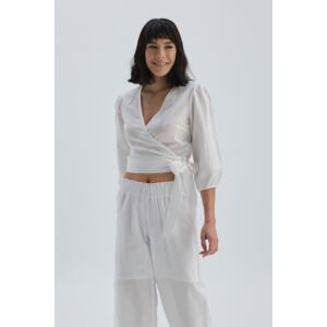 Dagi White Linen Cross-Tie Detailed Shirt