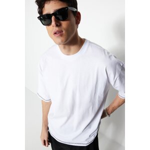 Trendyol White Men's Oversize/Wide Cut Crew Neck Short Sleeve Embroidered 100% Cotton T-Shirt