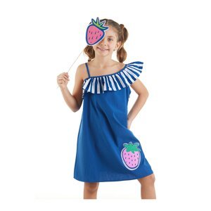 Mushi Girl's Navy Blue Strawberry Woven Dress