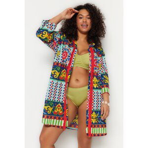 Trendyol Curve Multicolored Tile Pattern Woven Beach Shirt