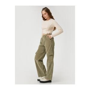 Koton Velvet Cargo Pants with Elastic Waist and Pocket Detail