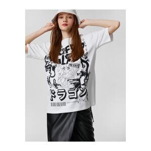Koton Oversize T-Shirt Short Sleeve Far East Printed Crew Neck
