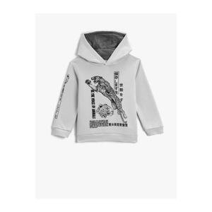 Koton Tiger Printed Hooded Sweatshirt Long Sleeve