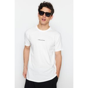 Trendyol Ecru Men's Regular/Normal Fit 100% Cotton Minimal Text Printed T-Shirt