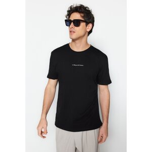 Trendyol Men's Black Regular/Regular Fit 100% Cotton Minimal Text Printed T-Shirt