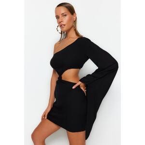 Trendyol Black Fitted Mini Woven Cut Out/Window One-Shoulder Beach Dress