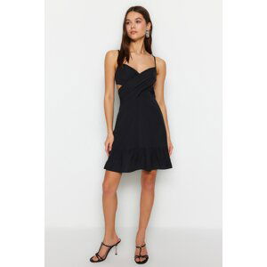 Trendyol Black Open Waist/Skater Mini Cotton Double Breasted Collar Strap Woven Dress