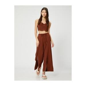Koton Wide Leg Trousers with Lace-Up Waist Slit Detail