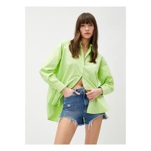 Koton Shirt Collar Solid Green Women's Shirt 3sak60011pw
