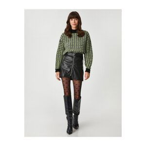 Koton Rachel Araz X - Faux Leather Zippered Belted Mini Skirt