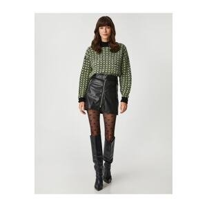 Koton Rachel Araz X - Leather Look Zippered Belted Mini Skirt