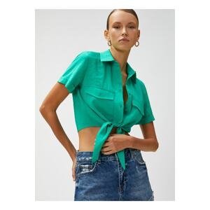 Koton Standard Shirt Collar Plain Green Women's Shirt 3sak60001ew