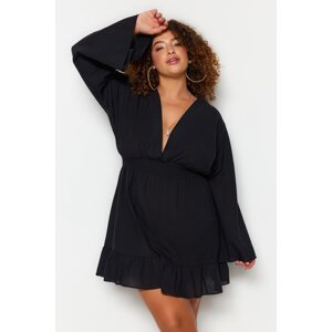 Trendyol Curve Black Double Breasted Neck Woven Beach Dress