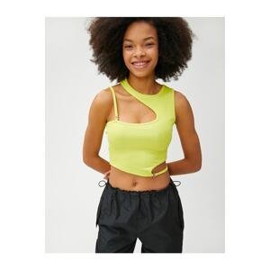 Koton Crop Ribbed Undershirt with Window Detail and Metal Accessories