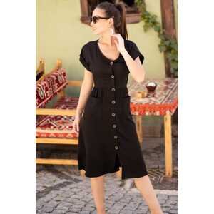 armonika Women's Black Pocket Button Front Dress