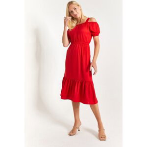 armonika Women's Red Elastic Waist Strap Dress