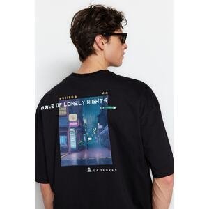 Trendyol Black Men's Oversize/Wide Cut Crew Neck Short Sleeve Game Over Printed T-Shirt