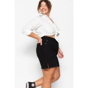 Trendyol Curve Black High Waist Tasseled Wide Leg Denim Shorts & Bermuda
