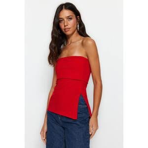 Trendyol Red Strapless Neck Side Zipper Crepe Knitted Blouse