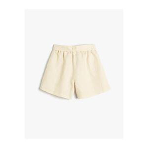 Koton Girl's Linen Shorts with Belt Detail, Pockets, Elastic Waist