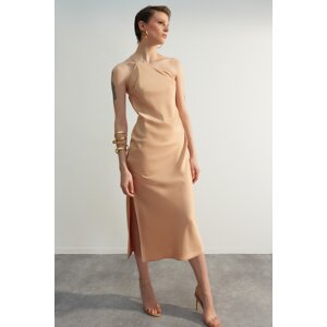 Trendyol Beige Woven Satin Elegant Evening Dress